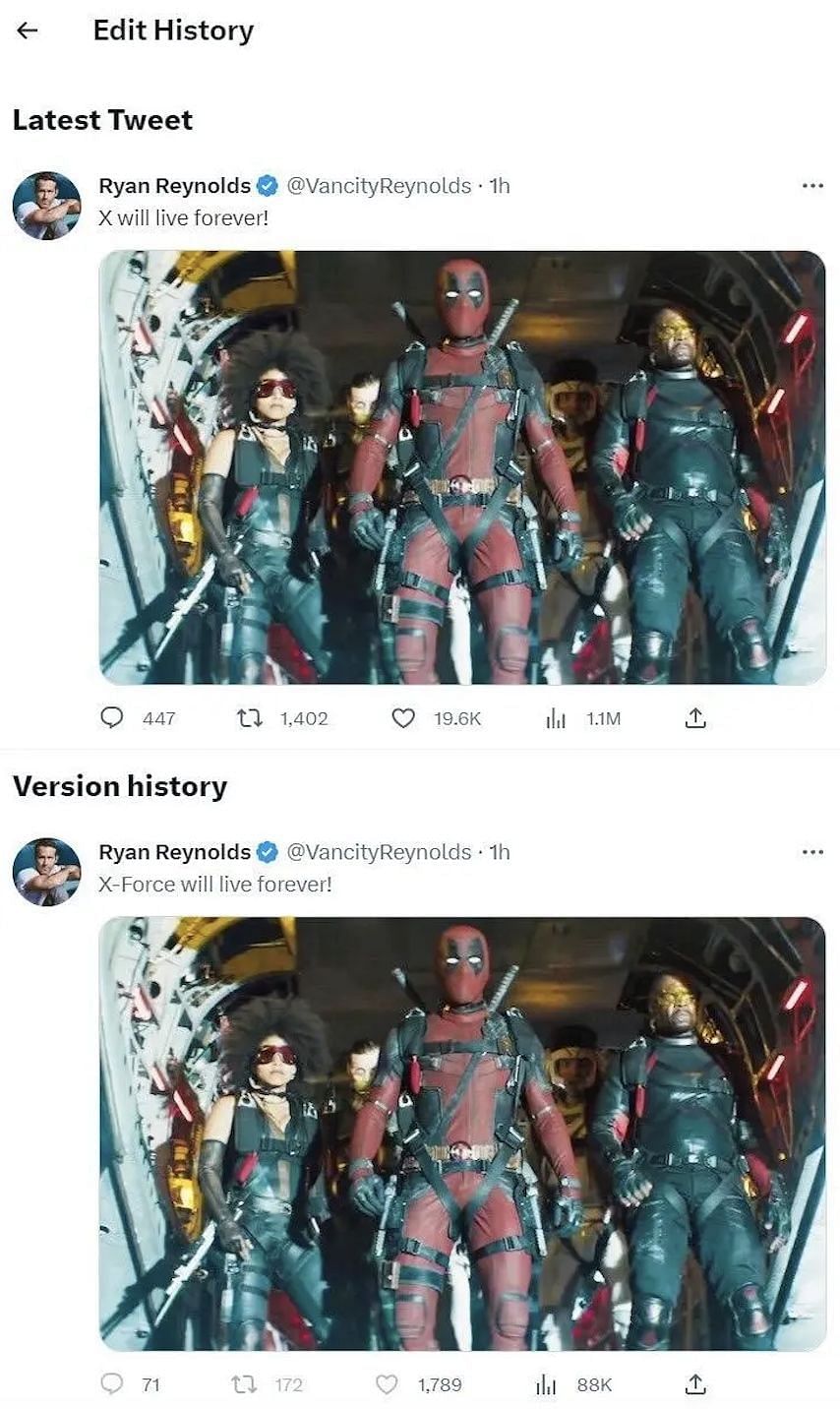 Ryan Reynolds&#039;s tweet which was edited (Image via Ryan Reynolds Twitter)