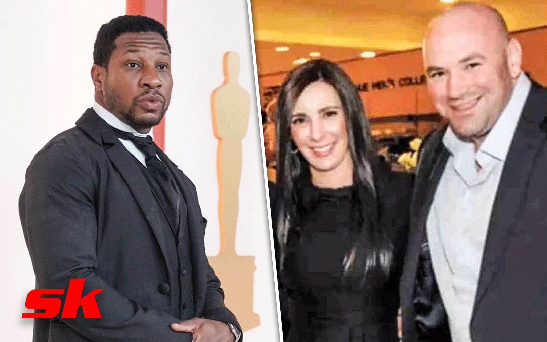 Jonathan Majors (Left) and Dana White with his wife (Right) [Images via: @MediaverseCU and @MatiasAndresMMA on Twitter]