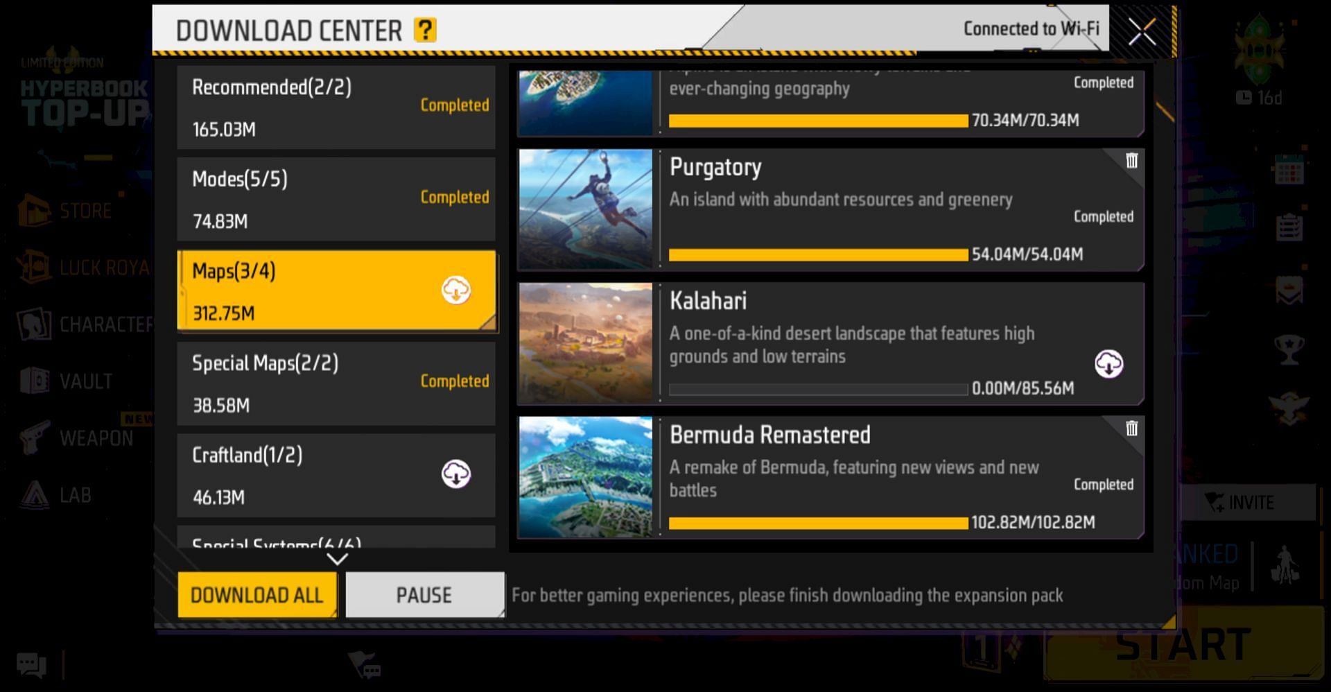 Players can download the Kalahari map from the Download Center (Image via Garena)
