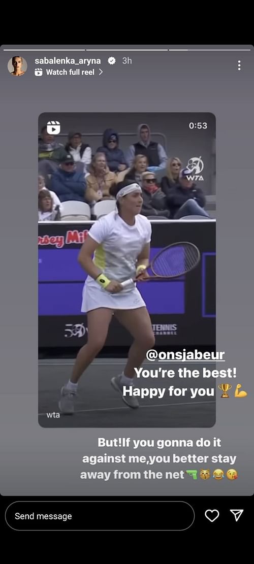 Aryna Sabalenka's Instagram story