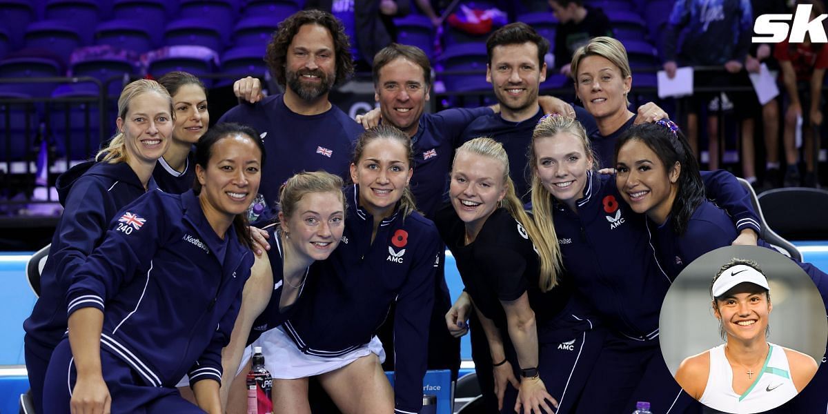 Emma Raducanu (inset) and Team Great Britain for the 2023 Billie Jean King Cup 