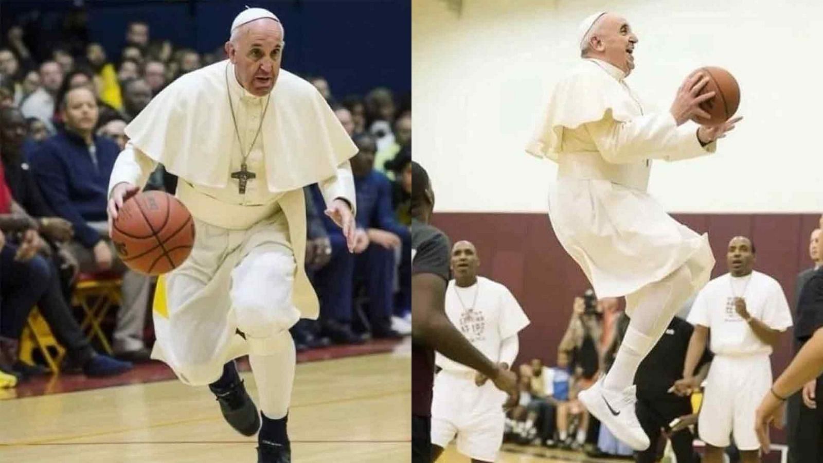 priest playing basketball