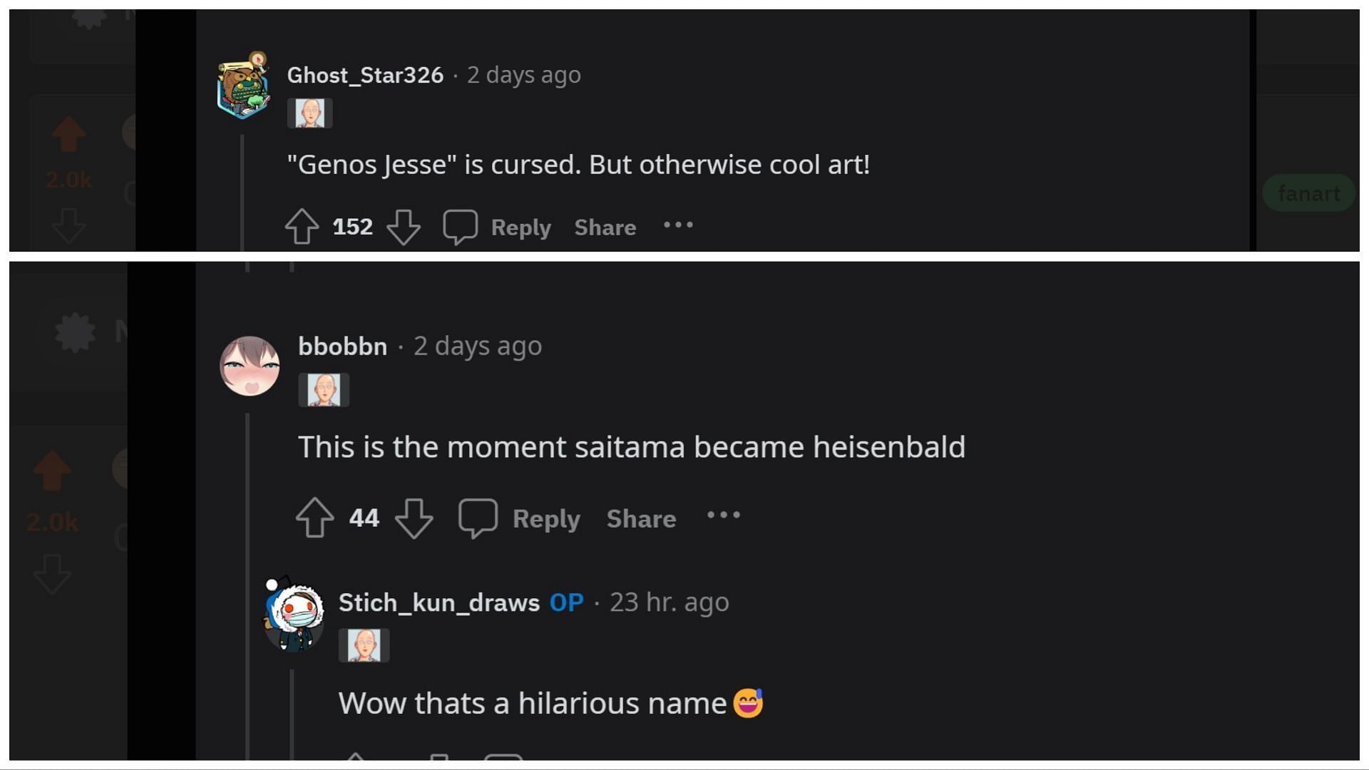 Fans reacting to the fanart that was posted on Reddit (Screengrab via Reddit)