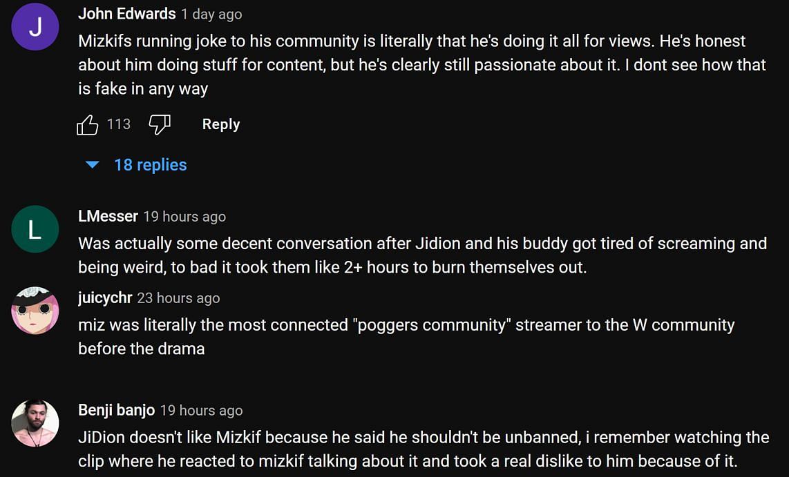 Fans in the YouTube comments section reacting to the YouTuber&#039;s take (Image via Destiny Clips/YouTube)