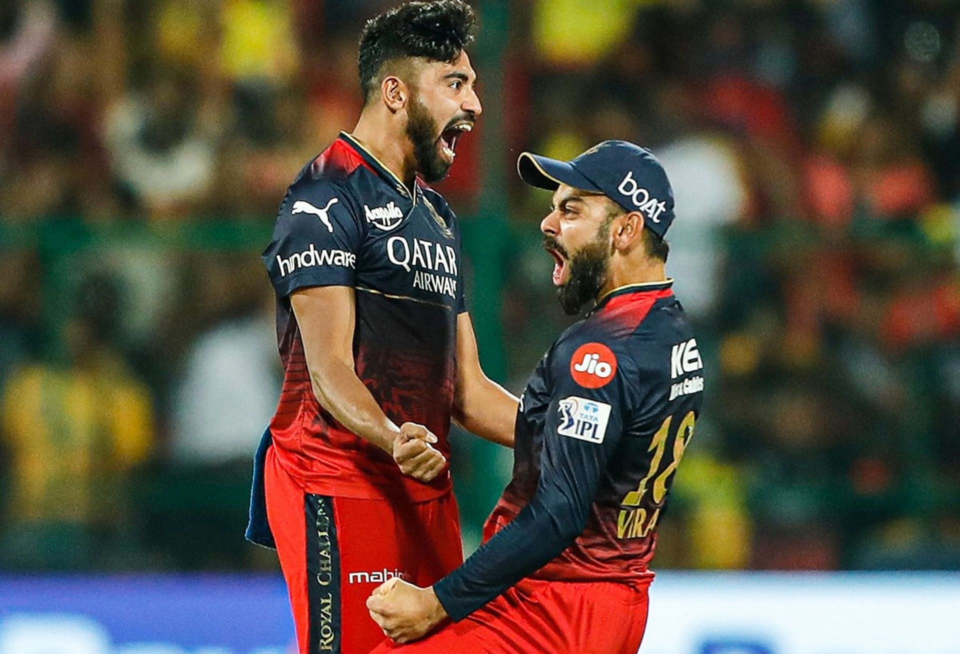 Virat Kohli celebrating after Mohammed Siraj took a wicket vs CSK on Monday night. (PC: IPLt20)