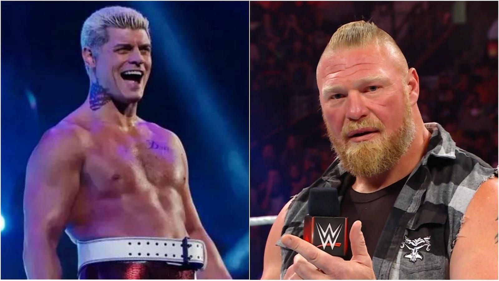 Cody Rhodes (left); Brock Lesnar (right)