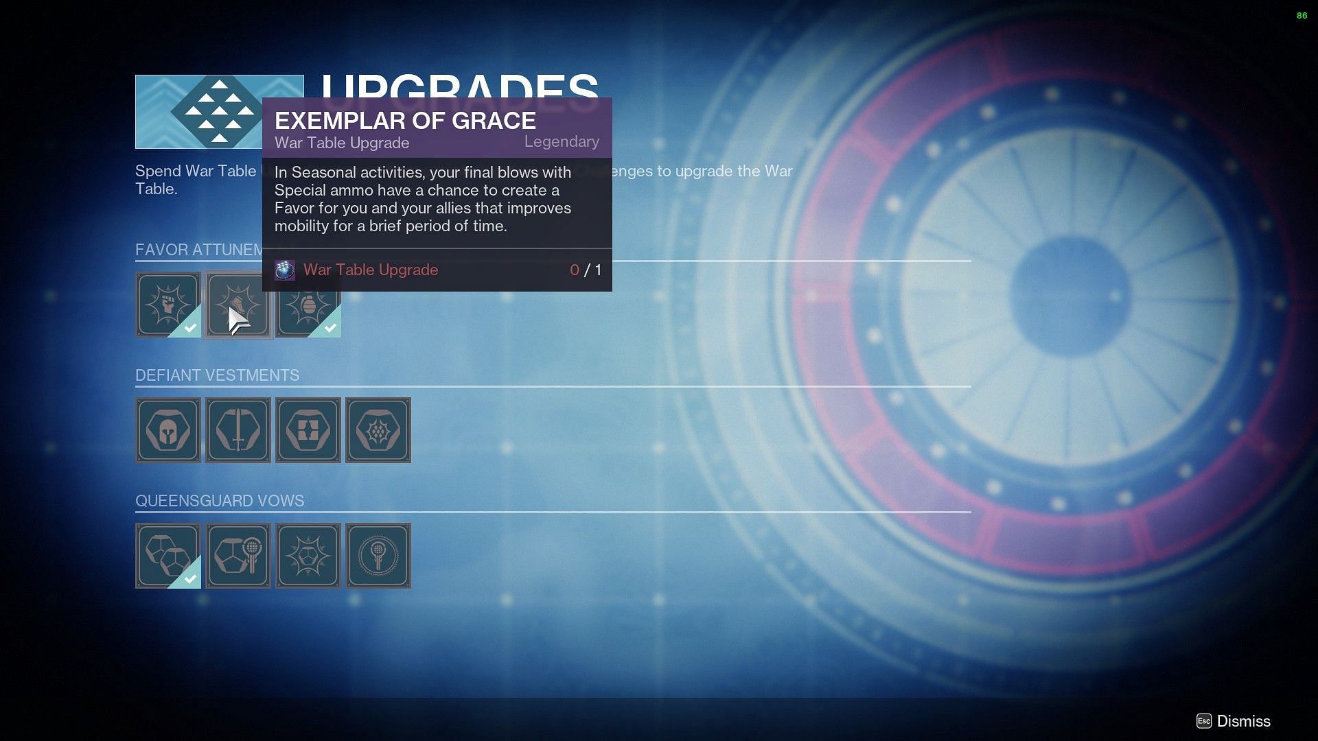 Favor upgrades within the HELM (Image via Destiny 2)