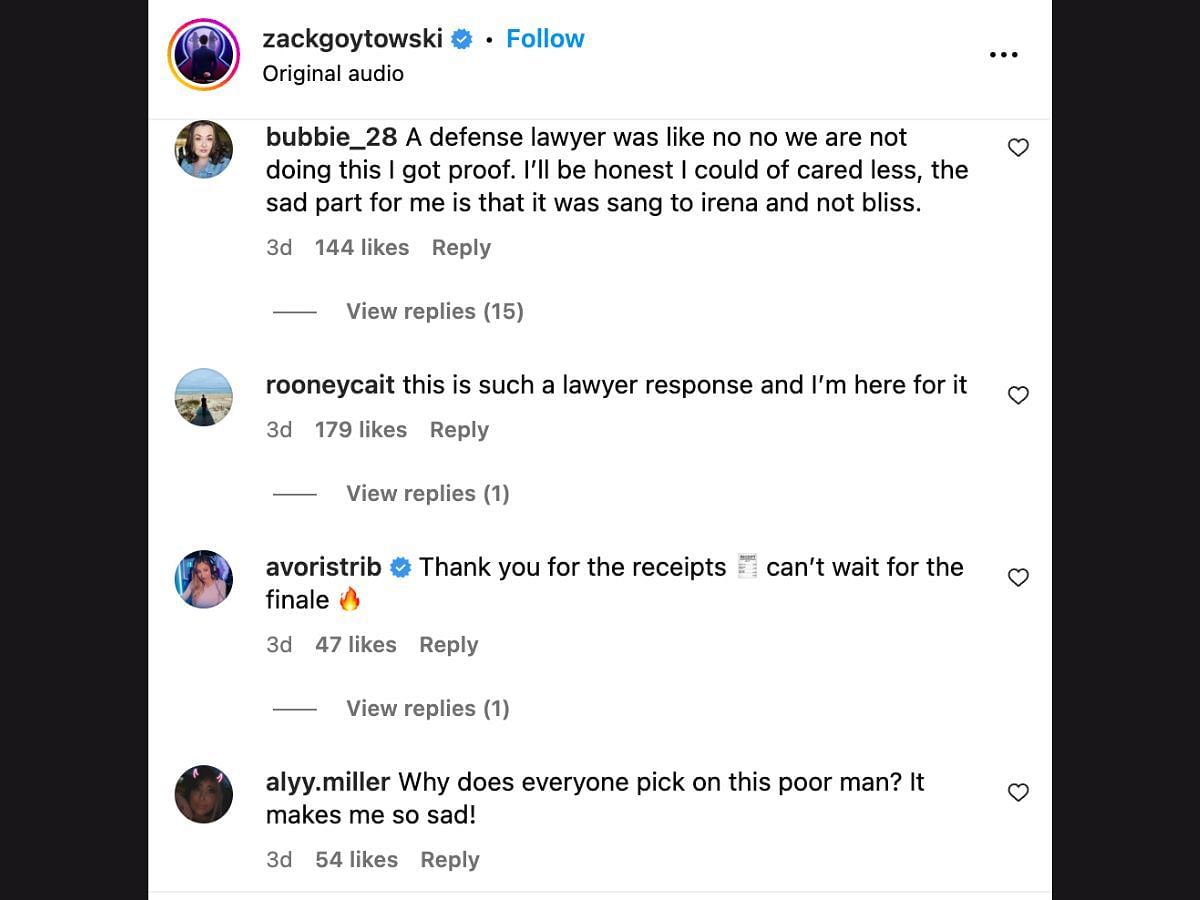 Fans&#039; comments on Zack&#039;s recent Instagram post (Image via zackgoytowski/Instagram)