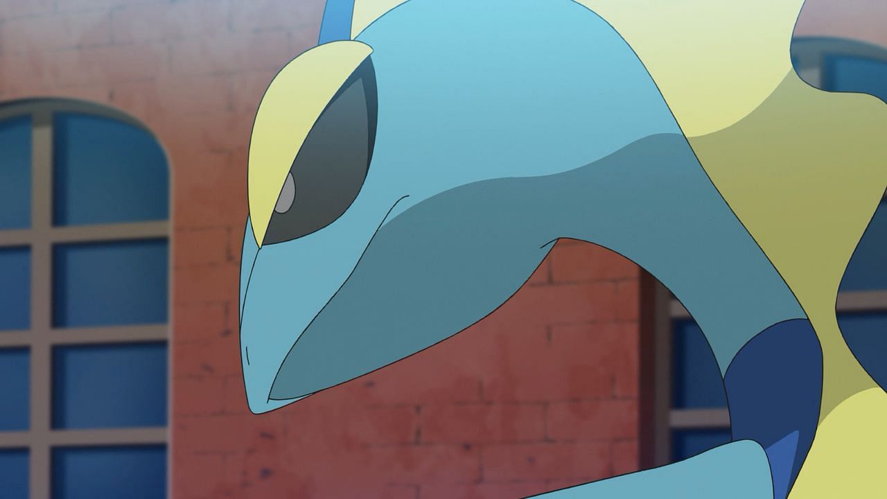 Inteleon after using its signature attack, Snipe Shot, in the anime (Image via The Pokemon Company)