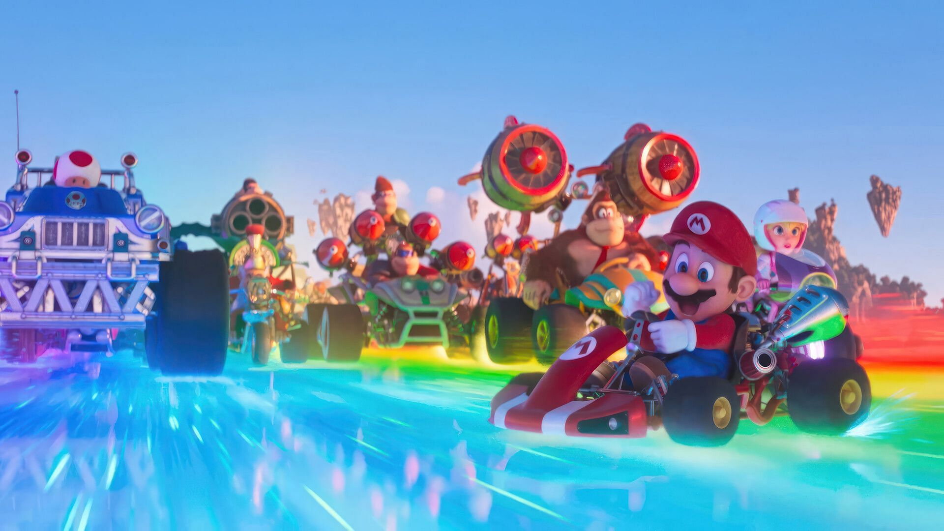 Another exciting Easter egg is when the excitement of the Mario Kart video game is brought to life in Jungle Kingdom. (Image via Universal Pictures)