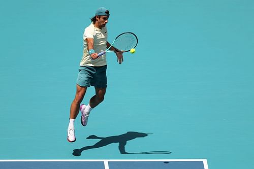 Lorenzo Musetti in action at the Miami Open