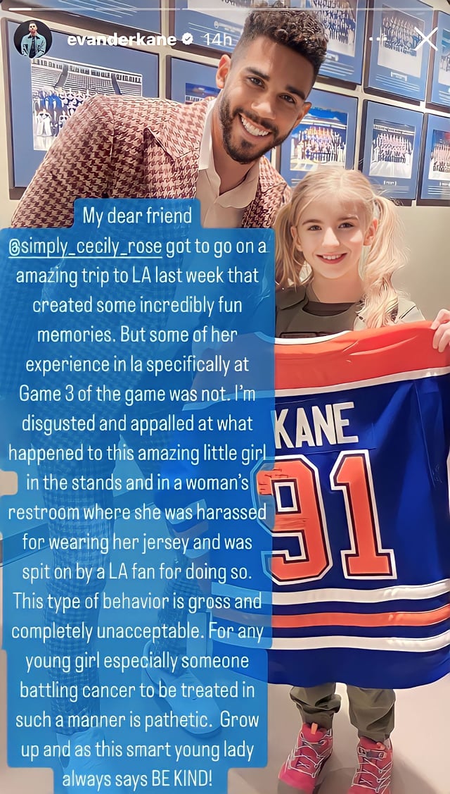 Evander Kane makes heartfelt gesture to 10-year-old who was spat at by ...