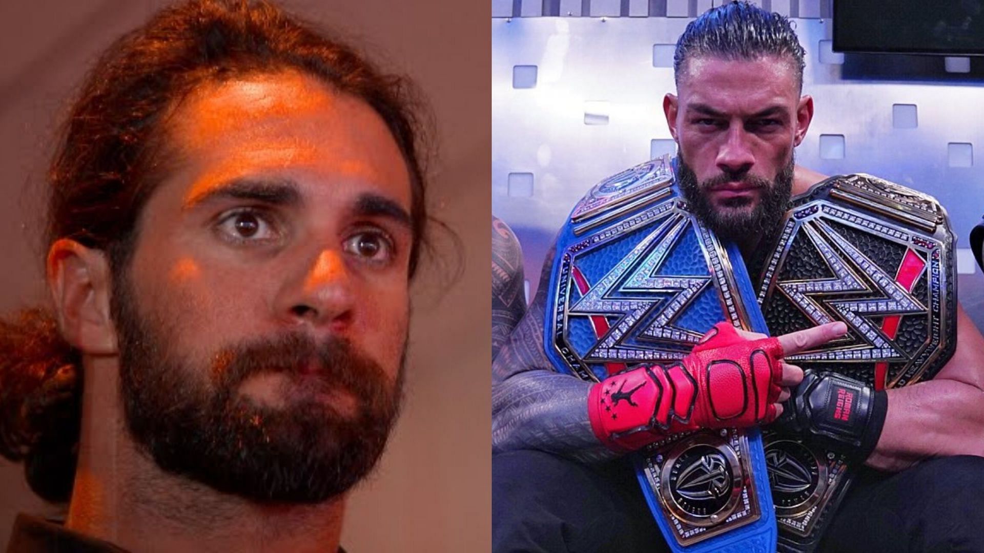 Seth Rollins (left); Roman Reigns (right)