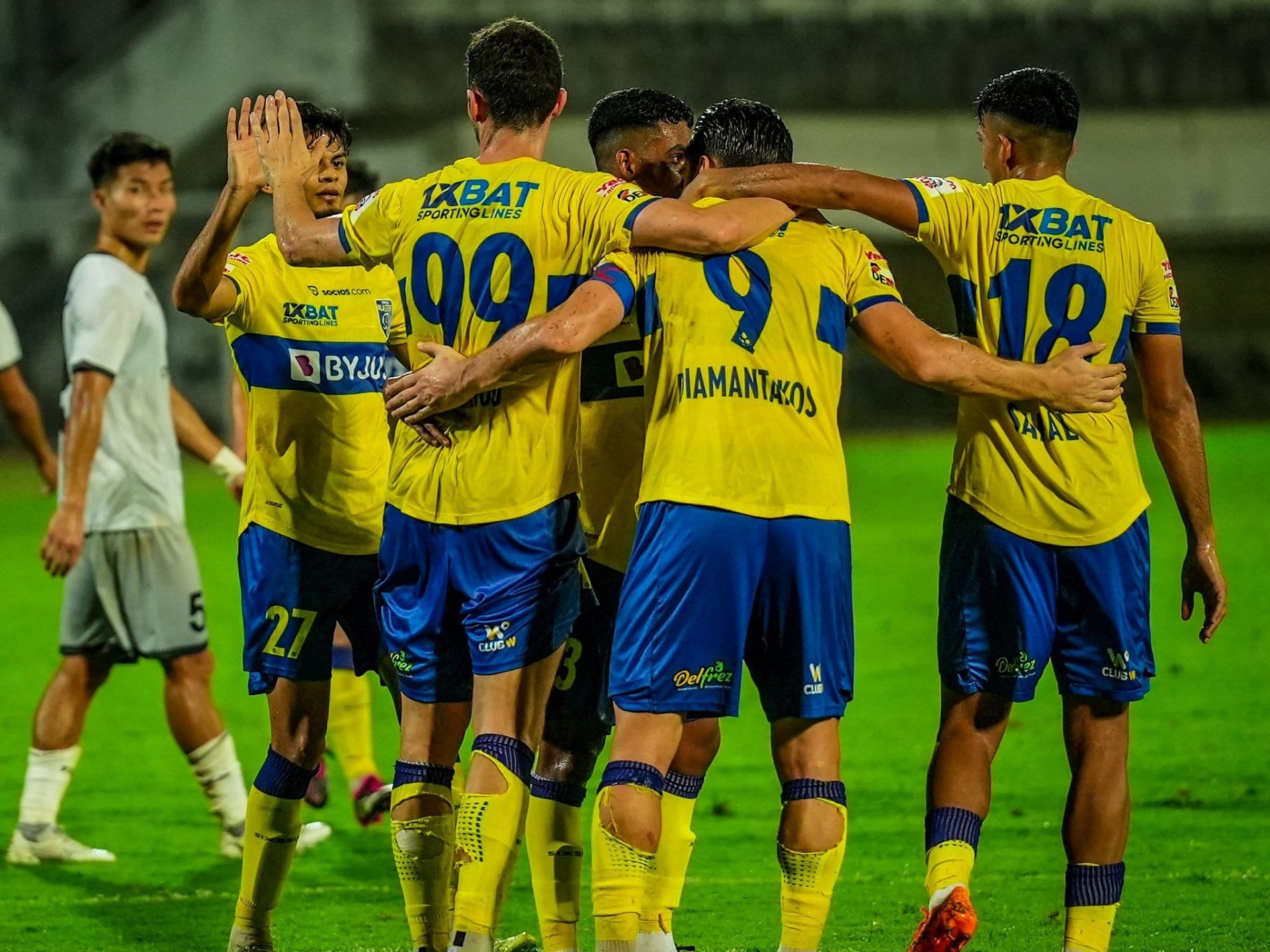 KBFC players celebrate a goal against RGP in the Hero Super Cup 2023