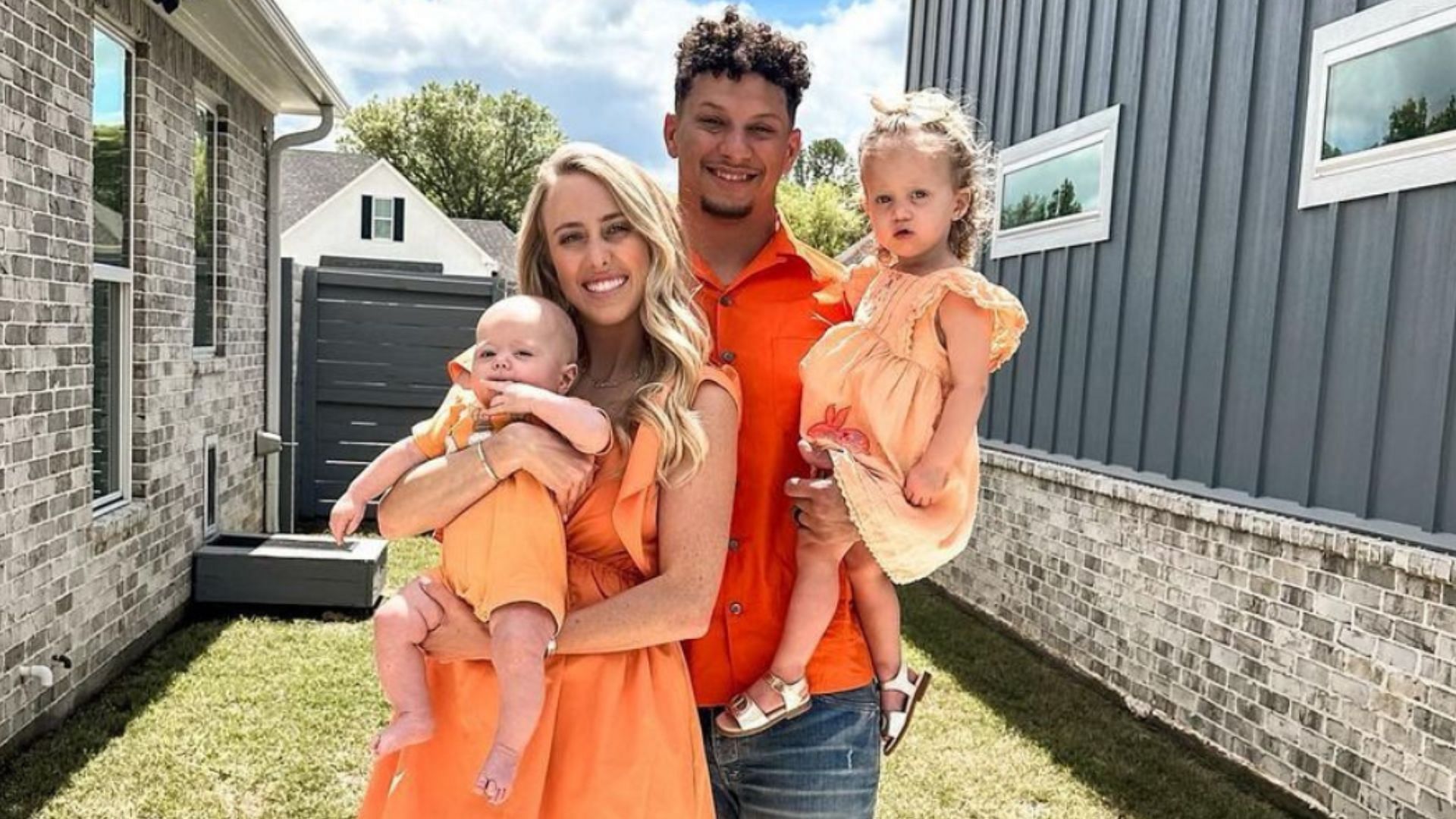 Patrick Mahomes with his wife, Brittany, and their two kids, Sterling Skye and Patrick III