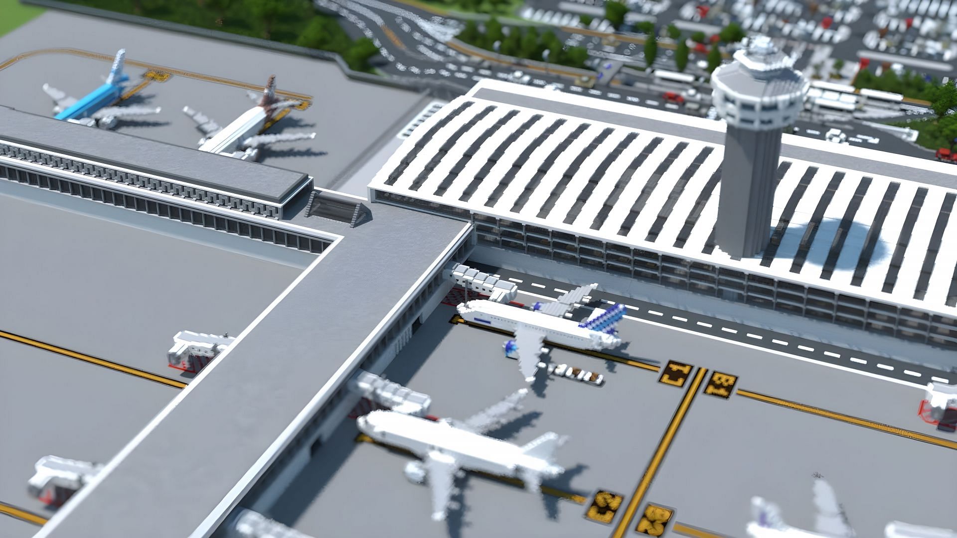 Airports make for extraordinary builds in Minecraft (Image via Youtube/TheBuildingDuck)