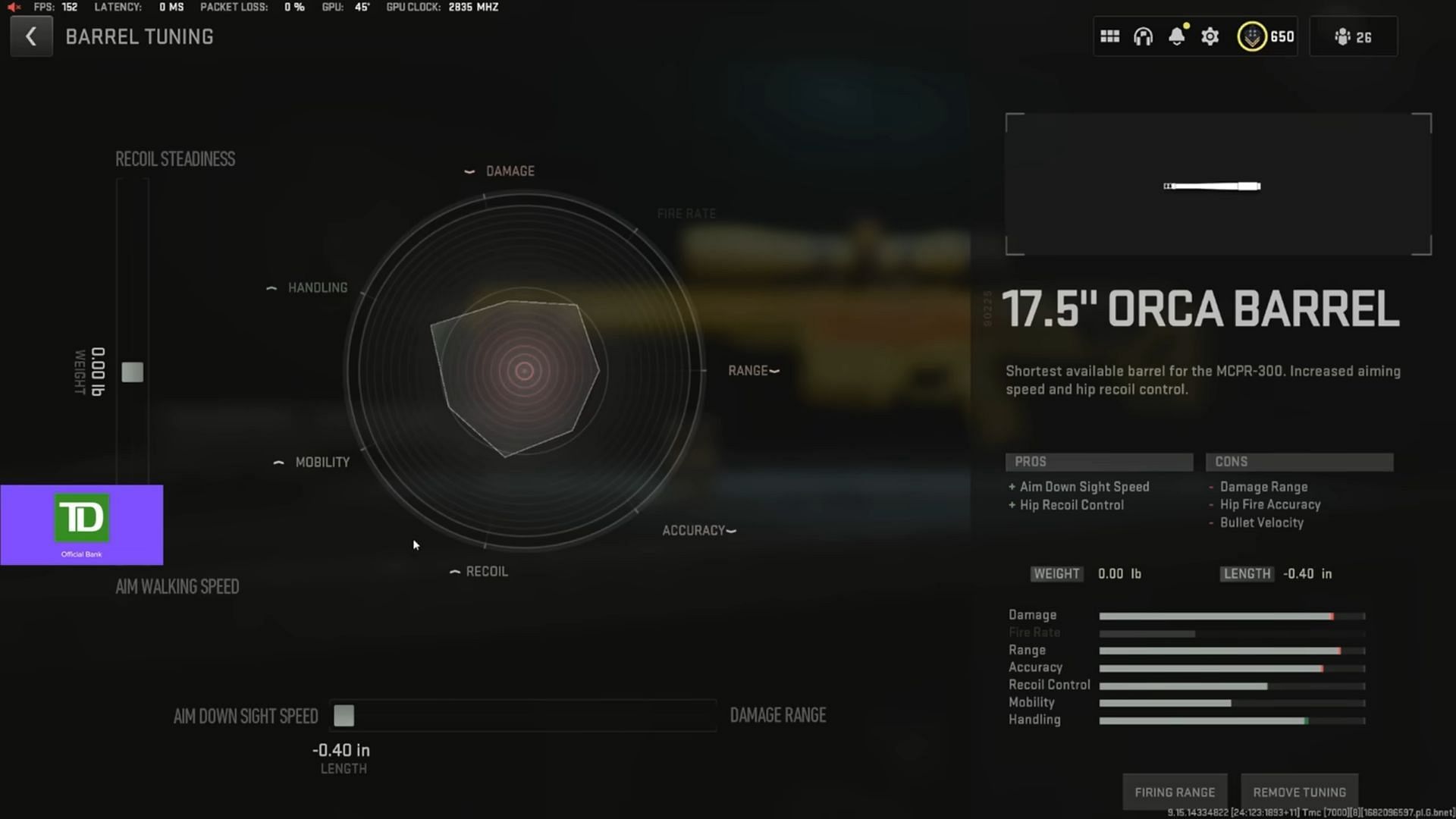 Tuning for 17.5&quot; Orca Barrel (Image via Activision and YouTube/Metaphor)