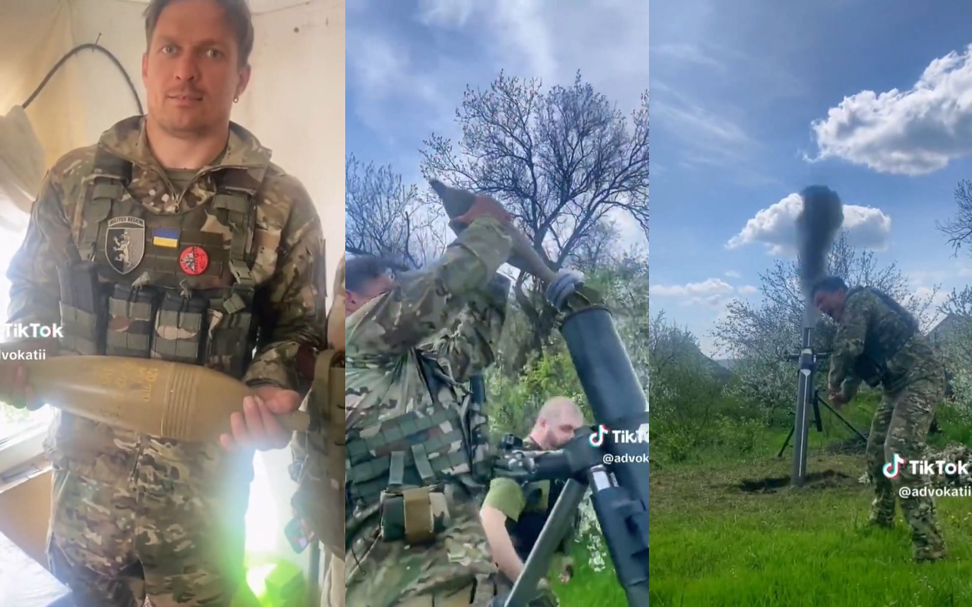 Screenshot of Oleksandr Usyk firing a missile with Ukrainian soldiers [Images courtesy: @michaelbenson on Twitter]