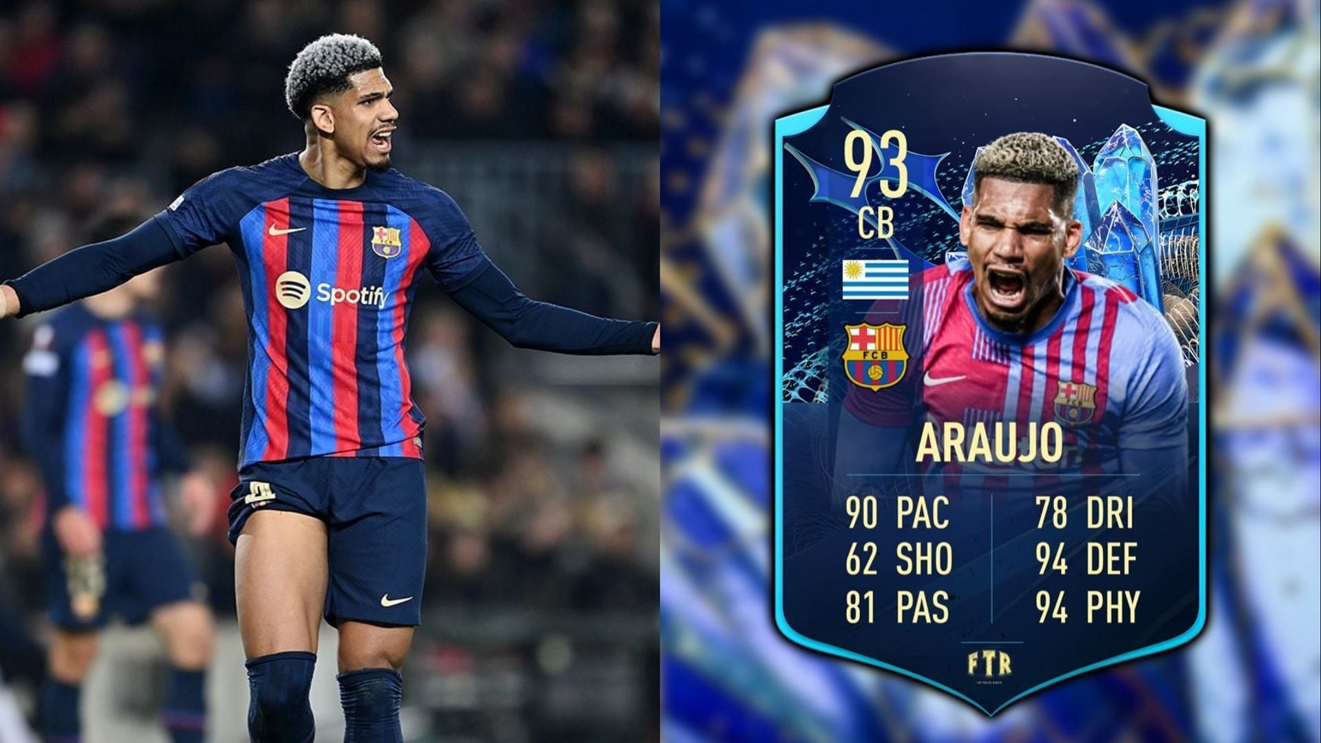 FIFA 23 players could hugely profit from Ronald Araujo&rsquo;s Community TOTS Moments card (Images via Getty, Twitter/FTR)