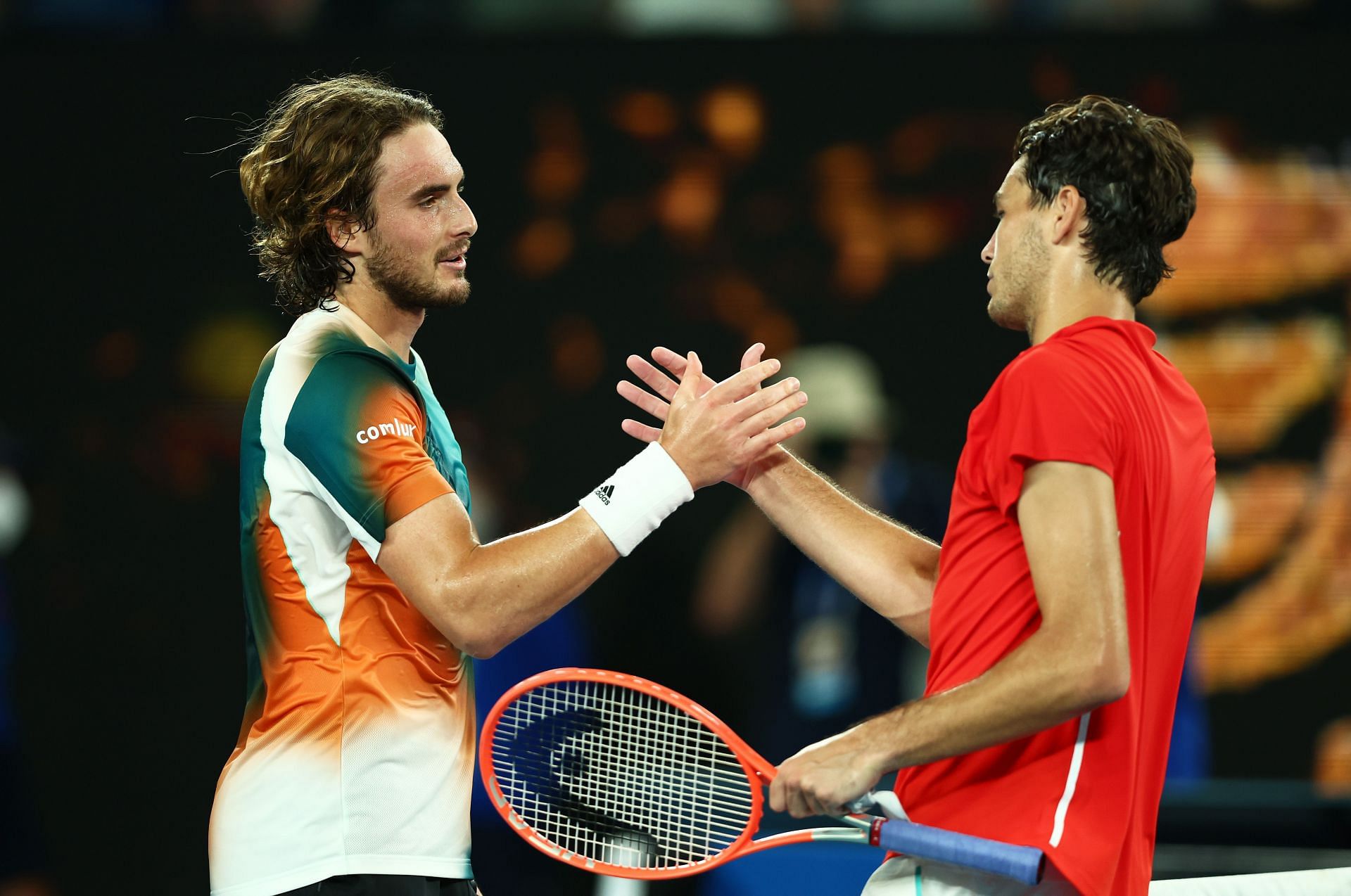 Stefanos Tsitsipas and Taylor Fritz at the 2022 Australian Open.