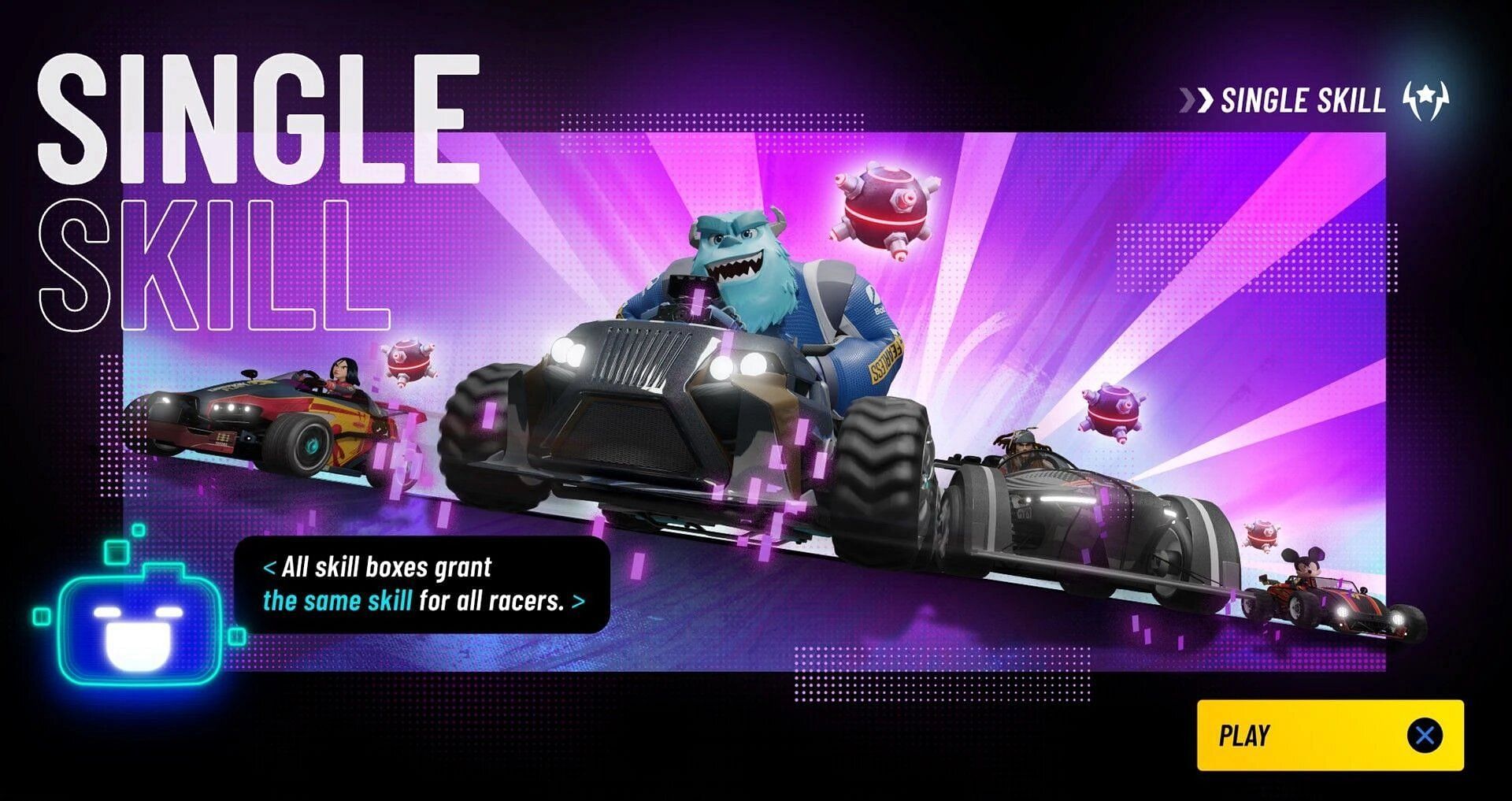 Single Skill mode only comprises one skill in the entire race in Disney Speedstorm (Image via Gameloft)