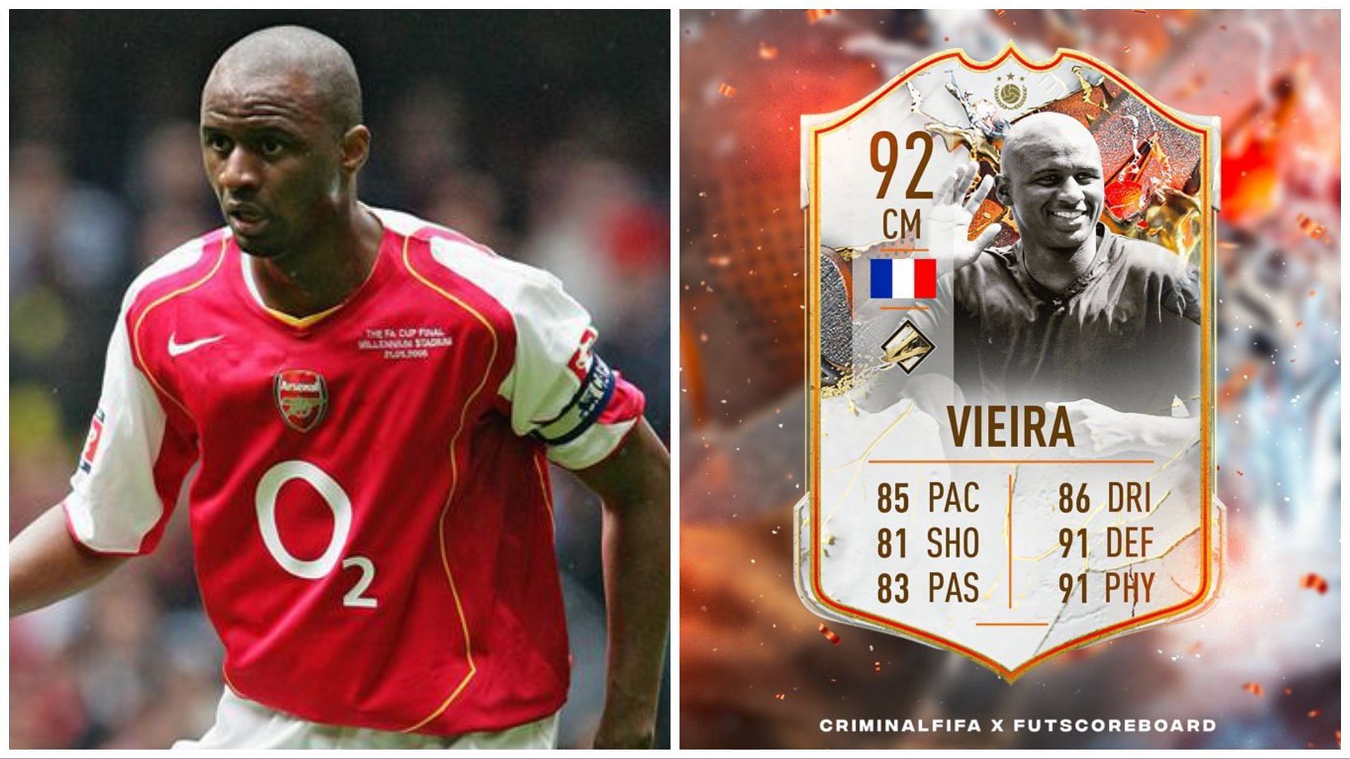 Trophy Titans Vieira has been leaked (Images via Getty and Twitter/FUT Scoreboard)
