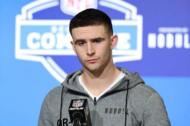 Quarterback Stetson Bennett of Georgia speaks to the media during the NFL Combine at Lucas Oil Stadium on March 03, 2023 in Indianapolis, Indiana.