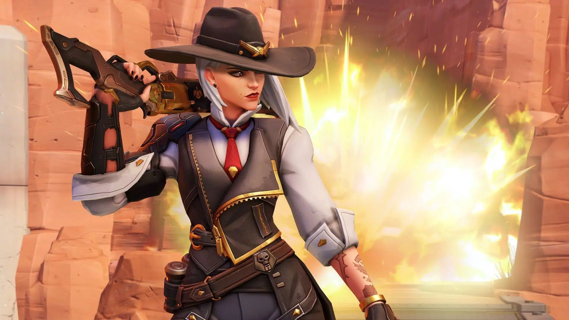 Overwatch 2 - Ashe can use her Viper to counter Pharah (Image via Blizzard Entertainment)