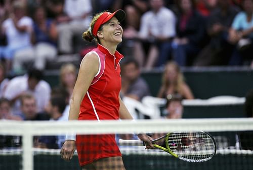 Monica Seles during an exhibition match