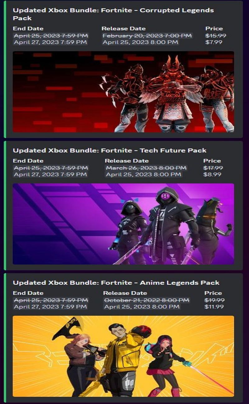 Corrupted Legends, Tech Future Pack, and Anime Legends Pack are currently being sold at a discount (Image via Twitter/GMatrixGames)