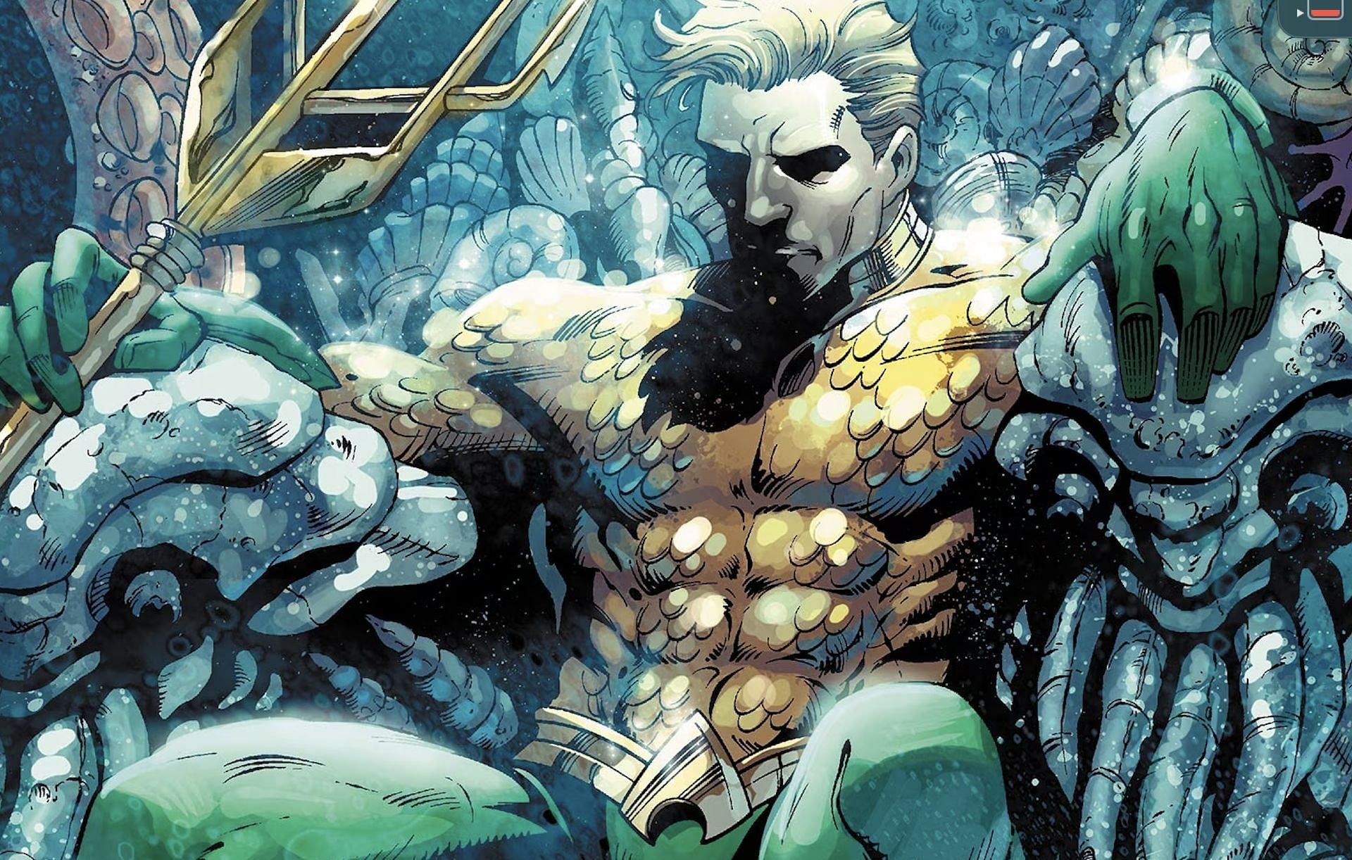 Aquaman in his orange and green costume with chainmail armor, ready to rule the seas (Image via DC Comics)