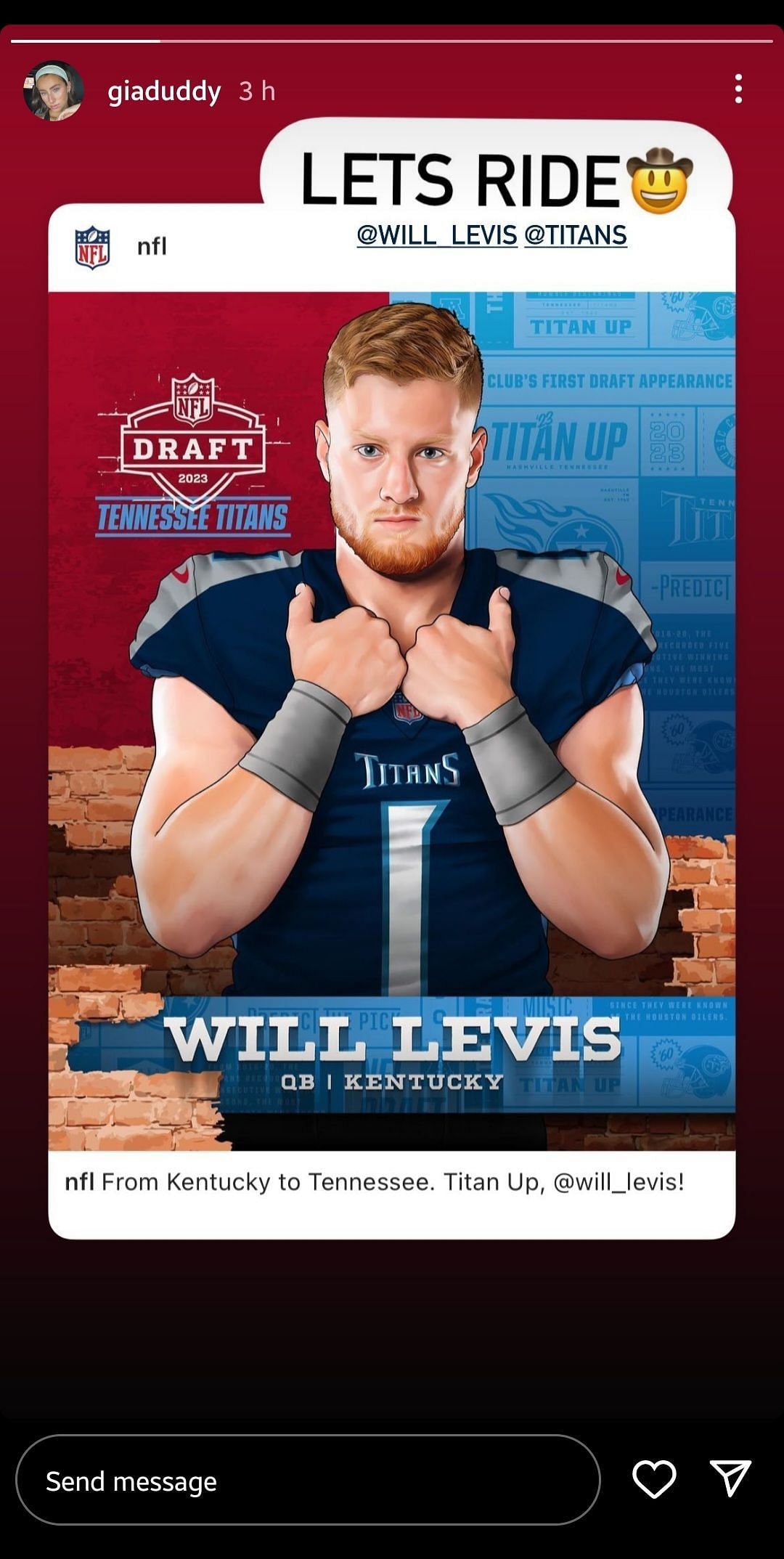 Gia Duddy celebrated Will Levis&#039; big move to Titans on Day 2 of 2023 NFL Draft