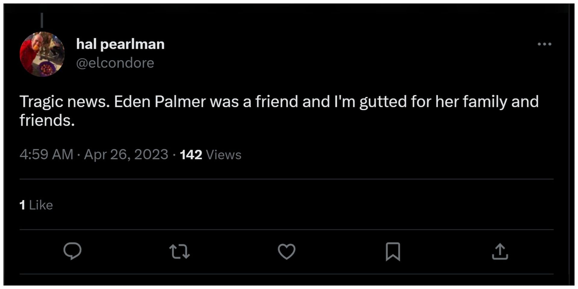 Twitter user pays tribute to Eden Palmer (Image via Twitter/elcondore)