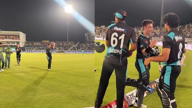 PAK vs NZ : पाकिस्तान के खिलाफ मैच जिताऊ शतक जड़ने वाले मार्क चैपमैन का तालियों के साथ हुआ स्वागत, देखें वीडियो