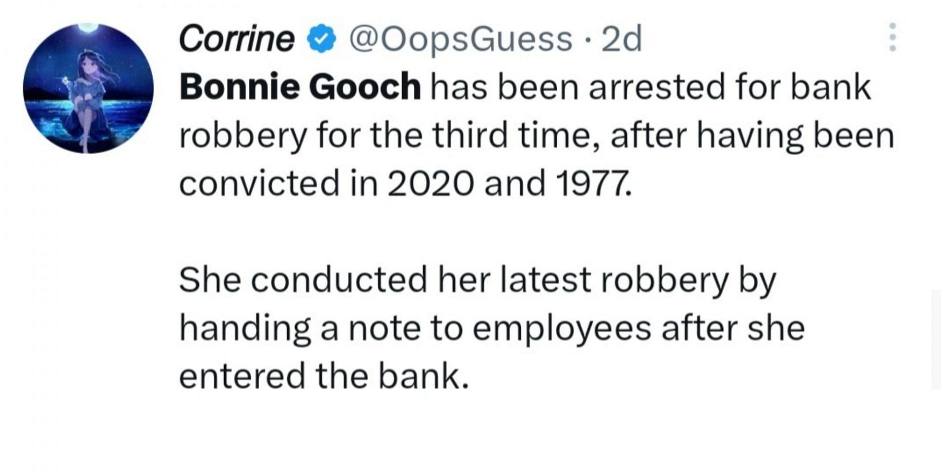 Bonnie Gooch arrested for bank robbery (Image via Twitter)