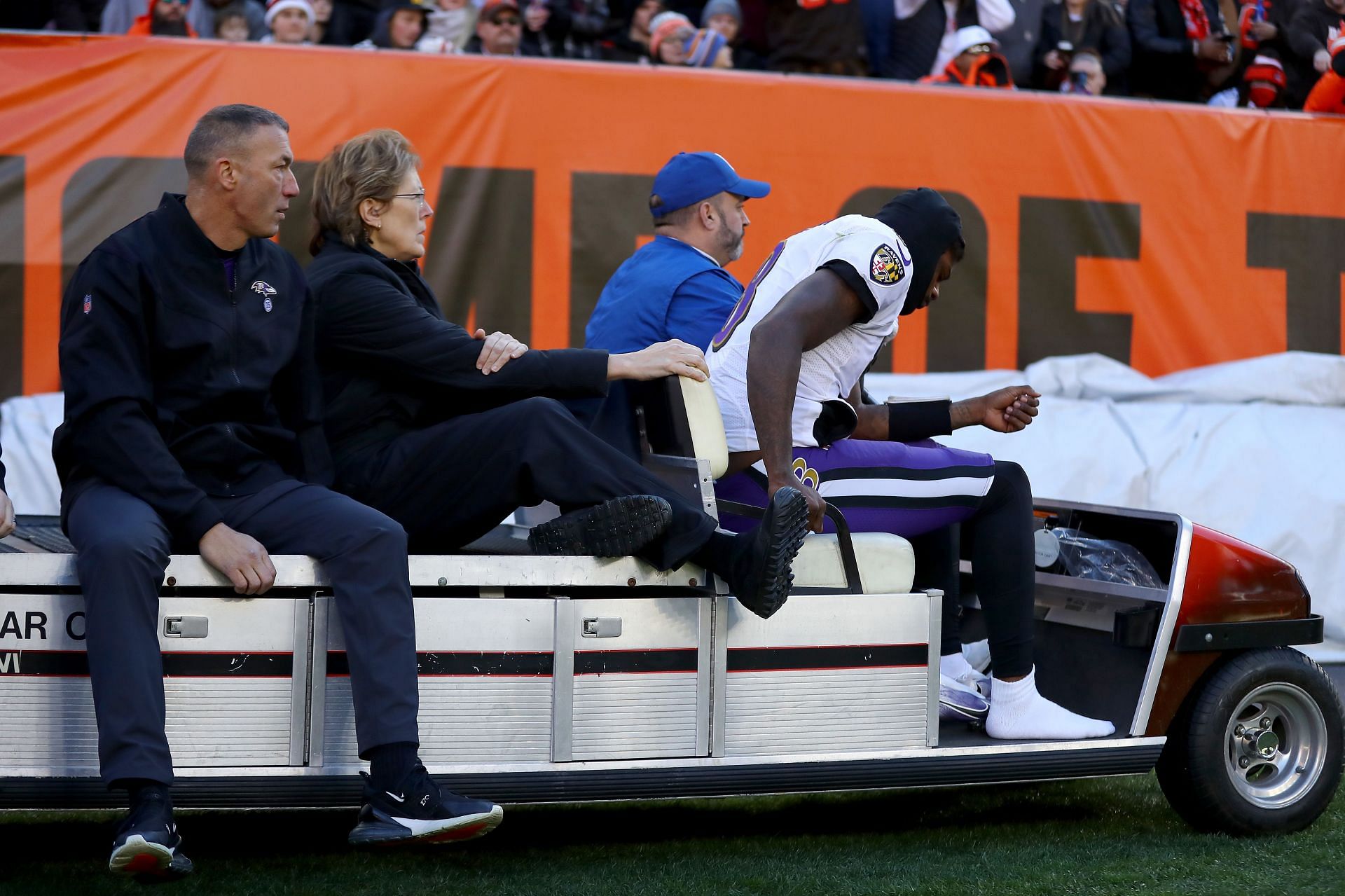 Lamar Jackson injured during Baltimore Ravens v Cleveland Browns