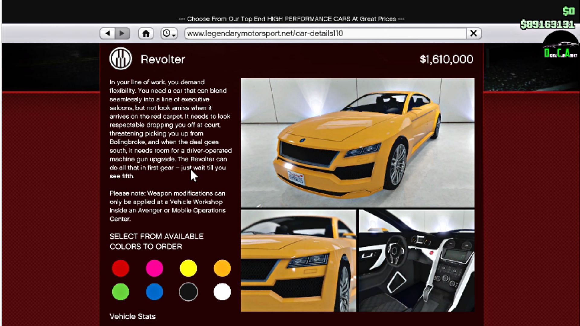 Revolter&#039;s page on Legendary Motorsport (Image via YouTube/Digital Car Addict)