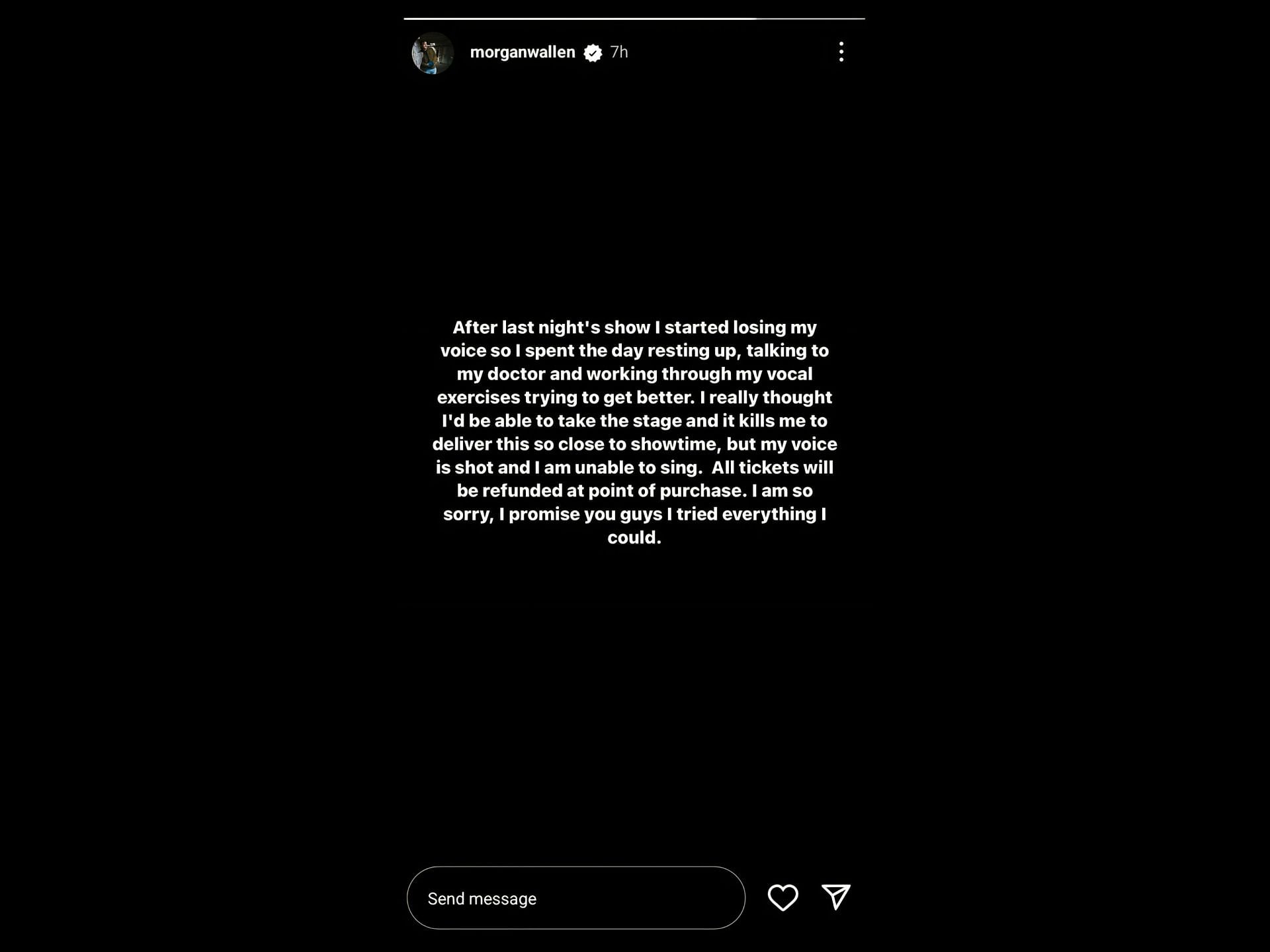 Morgan Wallen shared an apology through his Instagram story (Image via @morganwallen Instagram