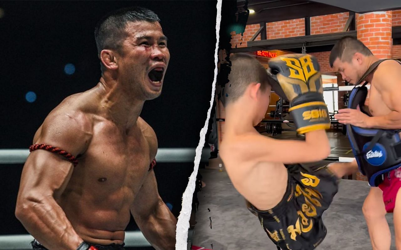 Nong-O Hama passing on his kicking techniques to Nong-O Jr. [Credit: ONE Championship]