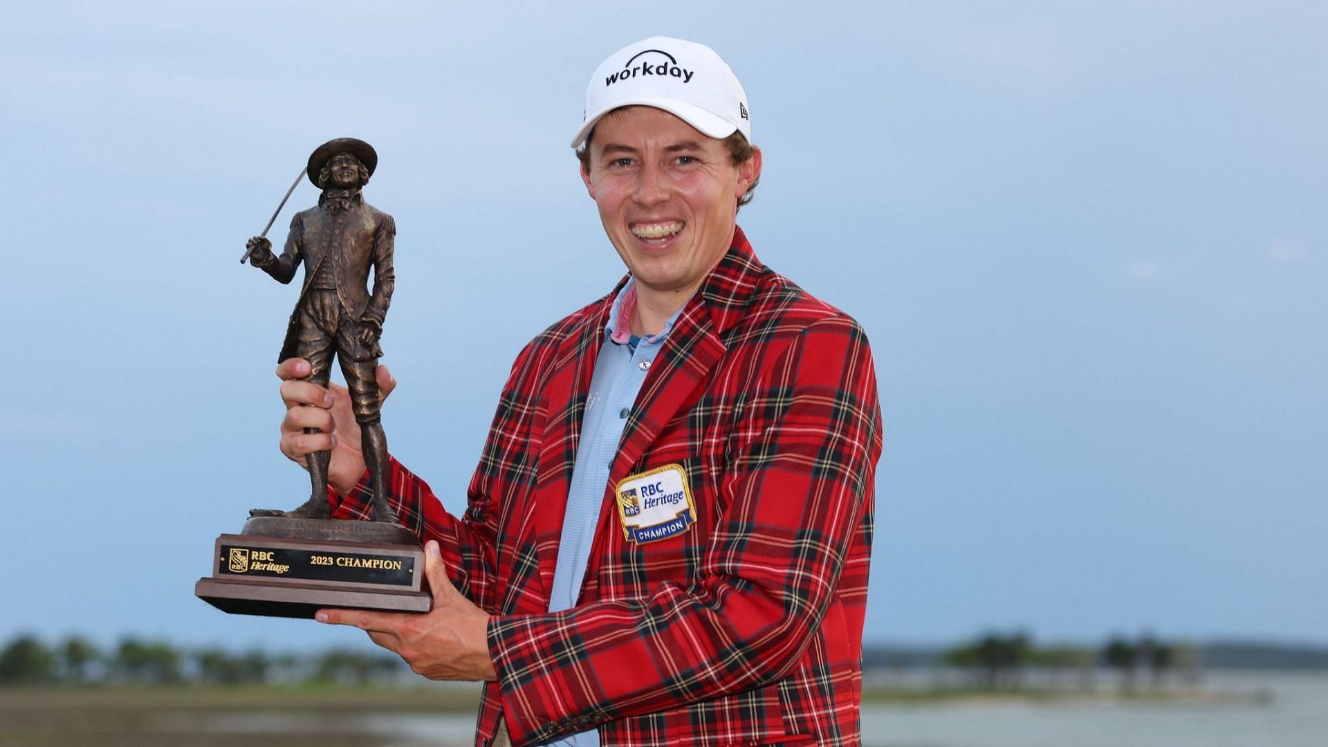 Fitzpatrick poses with the RBC Heritage event trophy