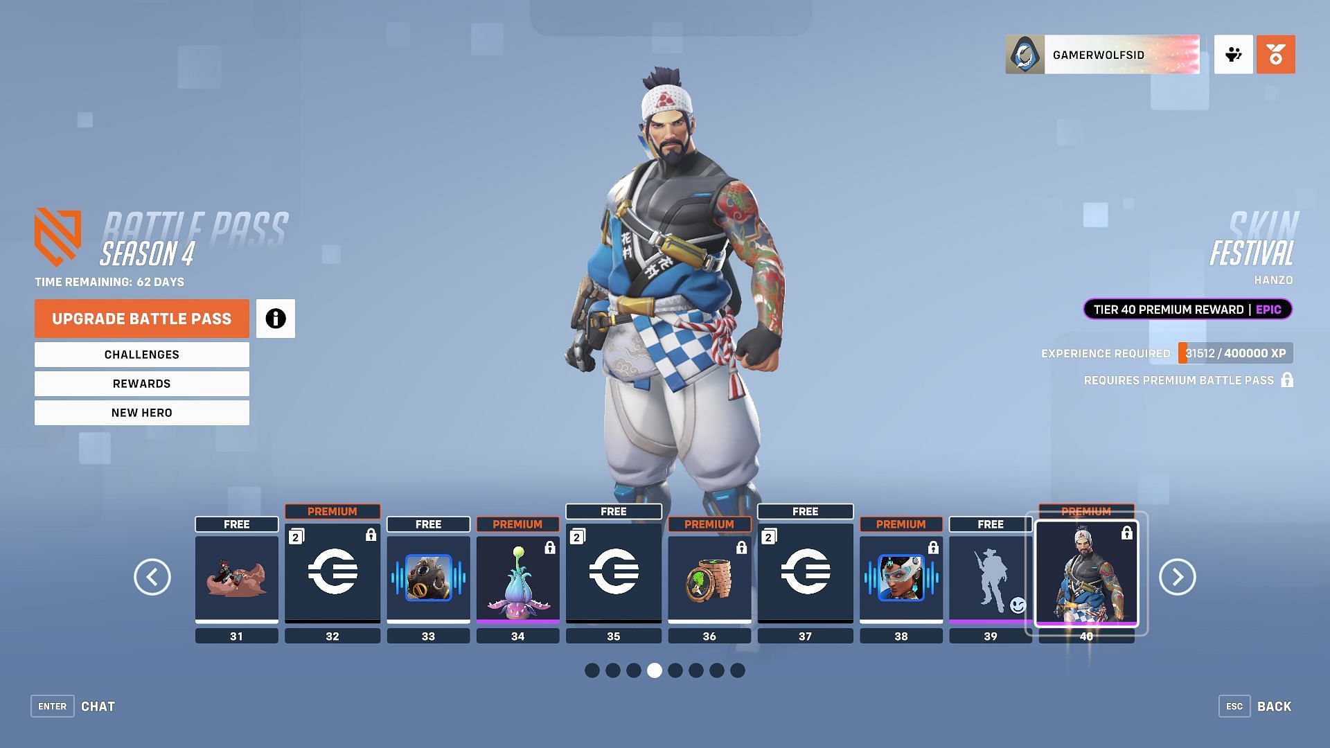 Battle Pass rewards for tiers 31-40 (Screenshot from Overwatch 2)