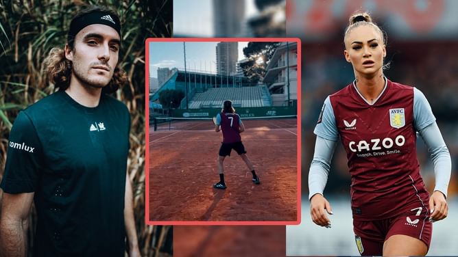 Stefanos Tsitsipas sports Swiss football star Alisha Lehmann's jersey during Monte-Carlo practice