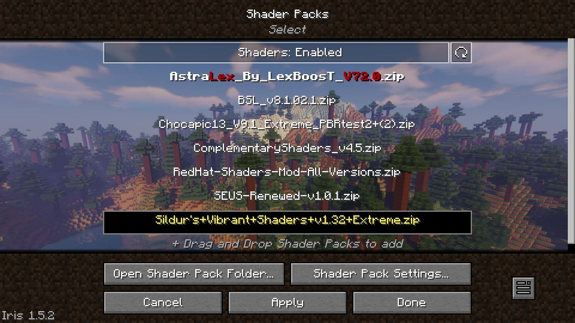 Open shader pack folder by going into the shader pack option in Minecraft 1.19.4 (Image via Mojang)