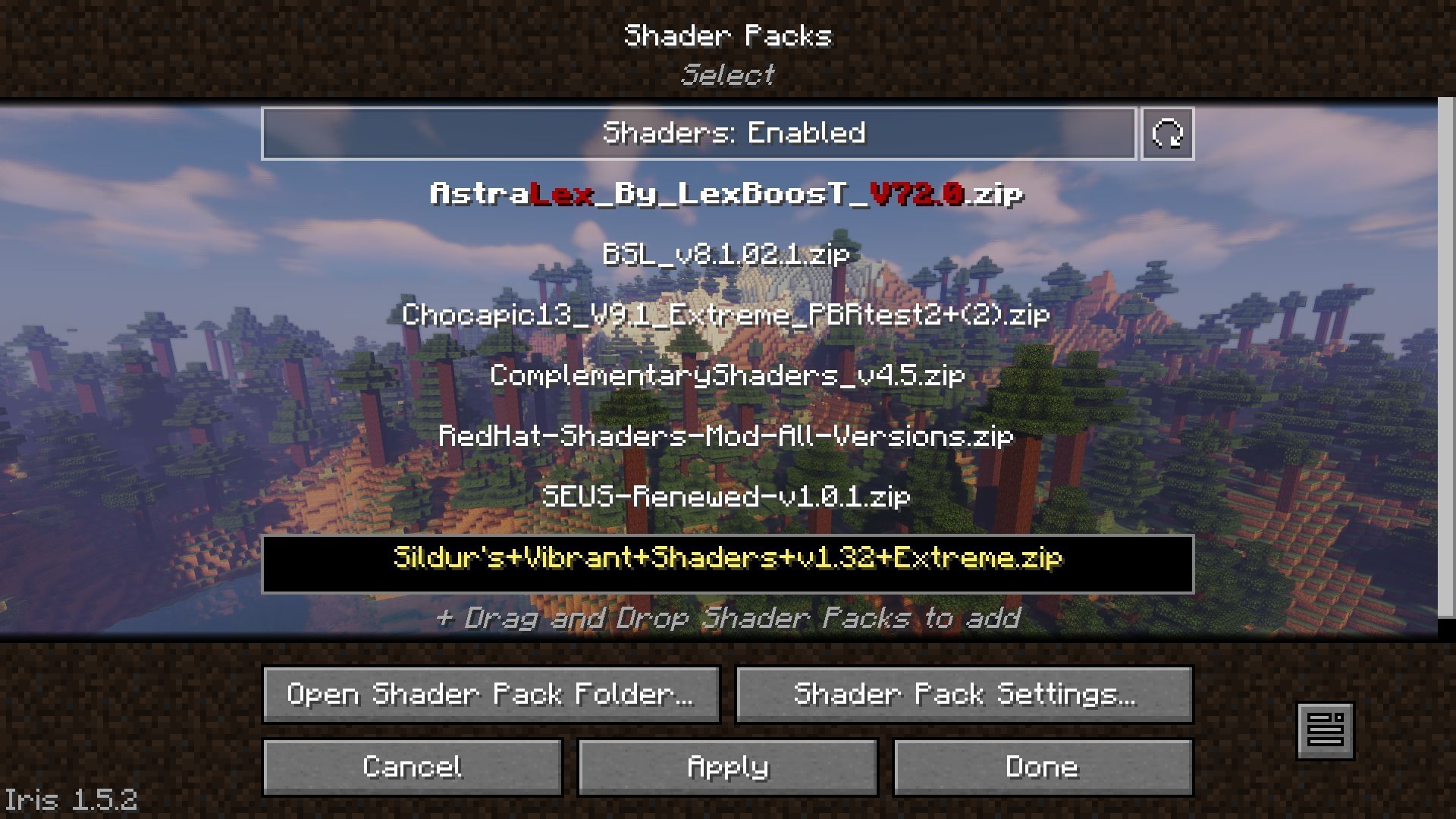 Open shader pack folder by going into the shader pack option in Minecraft 1.19.4 (Image via Mojang)