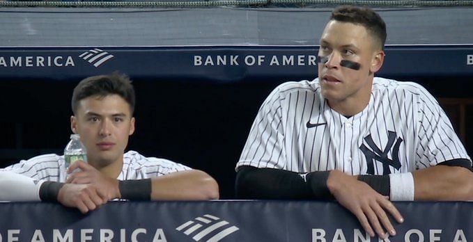 Aaron Judge Anthony Volpe Height: What is the height difference between  Aaron Judge and Anthony Volpe? Young SS looks tiny next to Yankees captain