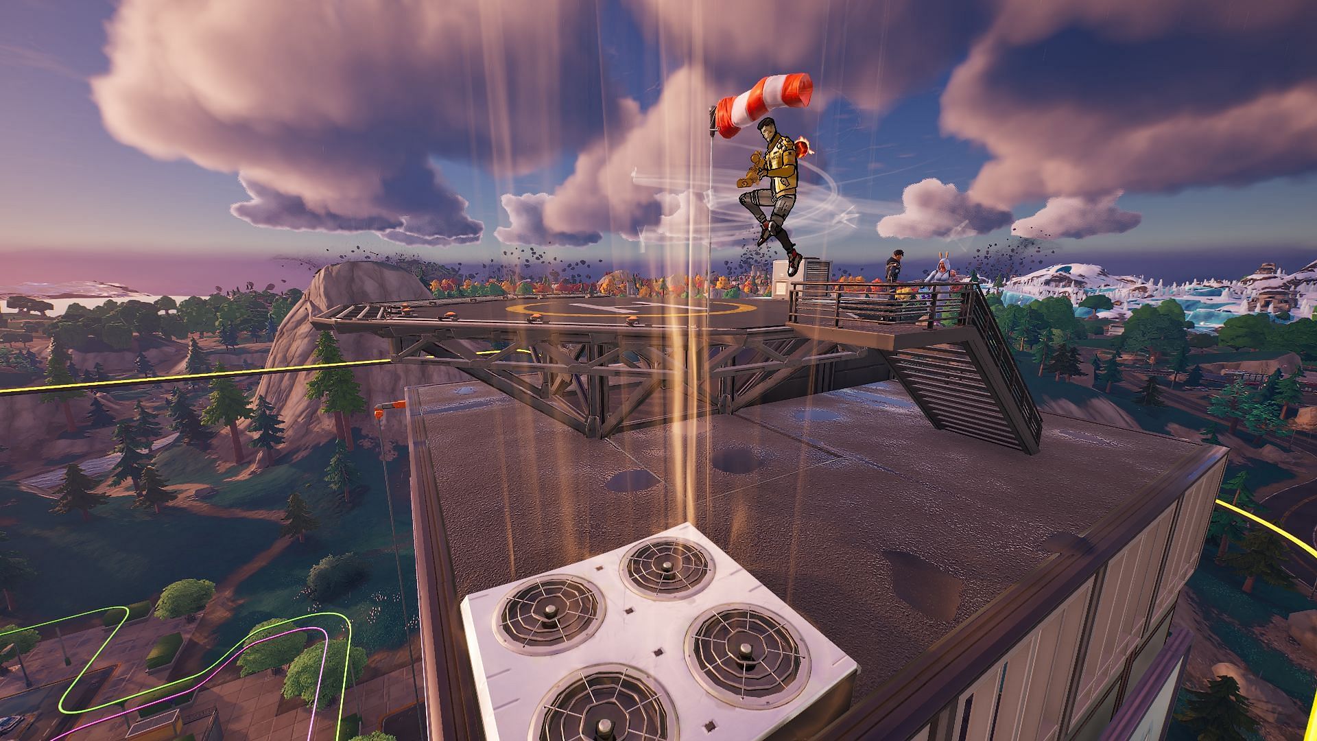 Jump on an air vent and then off the building for a quick getaway (Image via Epic Games/Fortnite)