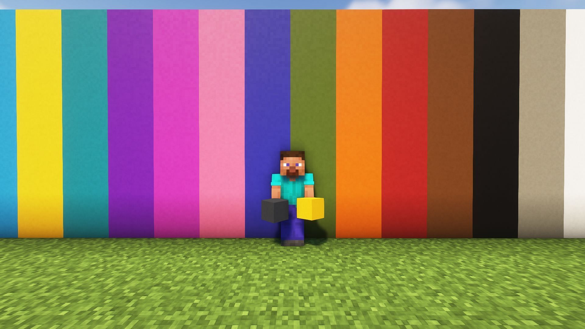 Steve standing in front of a wall of concrete (Image via Mojang)