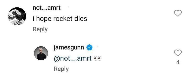 James Gunn&rsquo;s reply (Image via Gunn&rsquo;s Instagram)