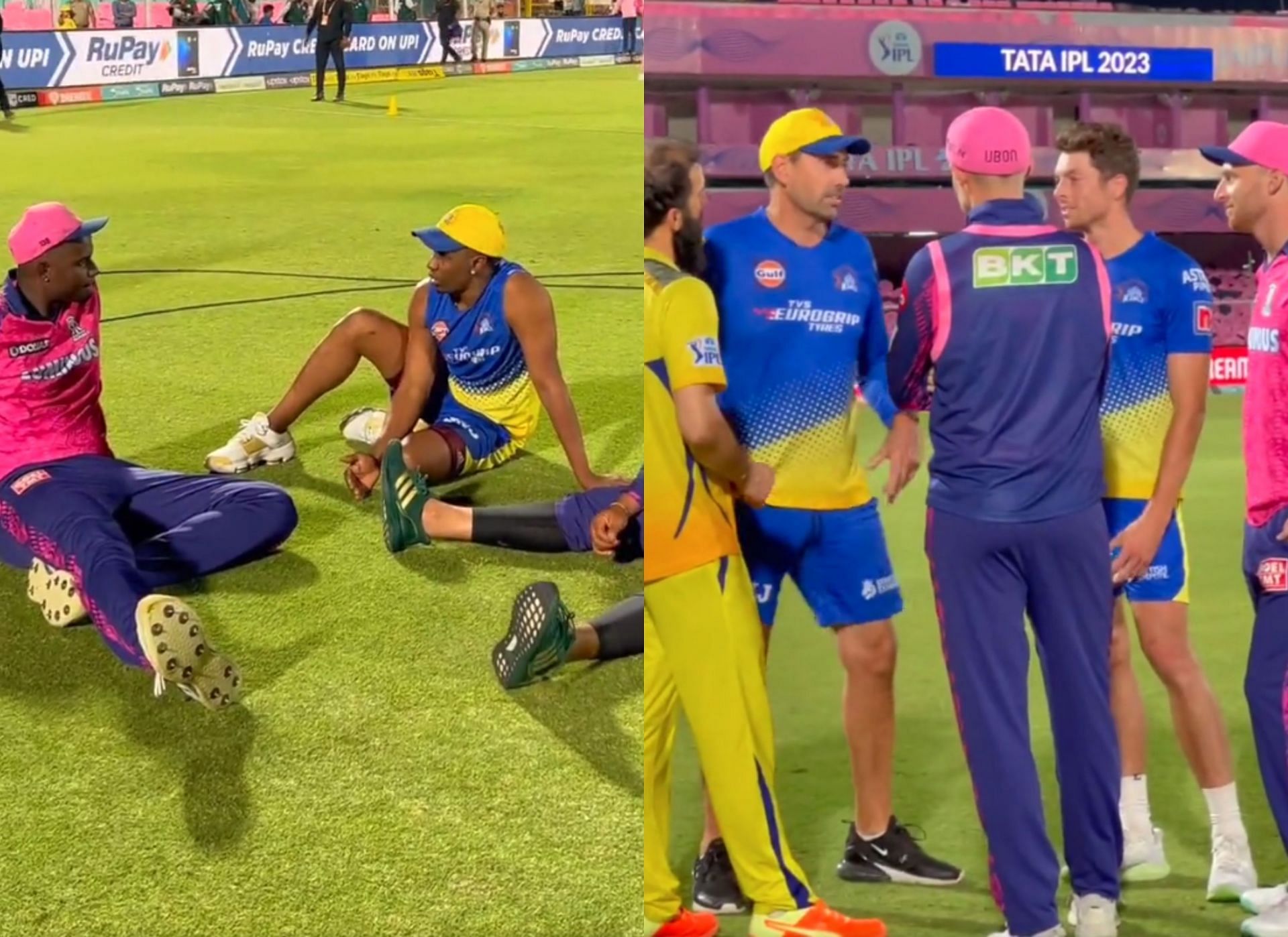 CSK and RR contingents meet up after their match on Thursday night. 