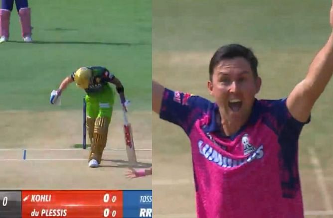 [WATCH] Trent Boult dismisses Virat Kohli for a golden duck with a brilliant inswinger in RCB vs RR IPL 2023 clash